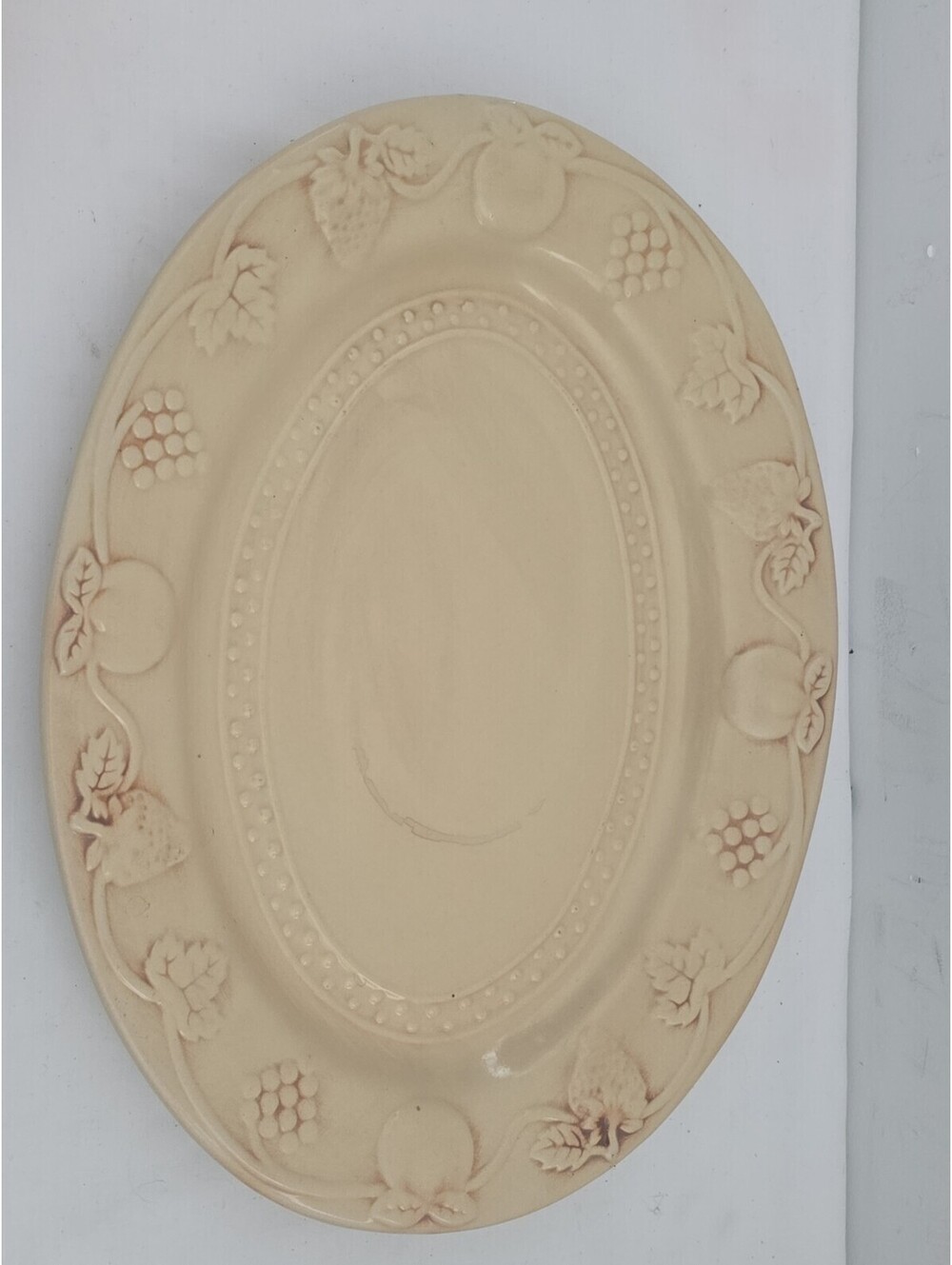 Vintage Gibson Stoneware Serving Platter, Embossed Fruit Pattern Mint! Must See!